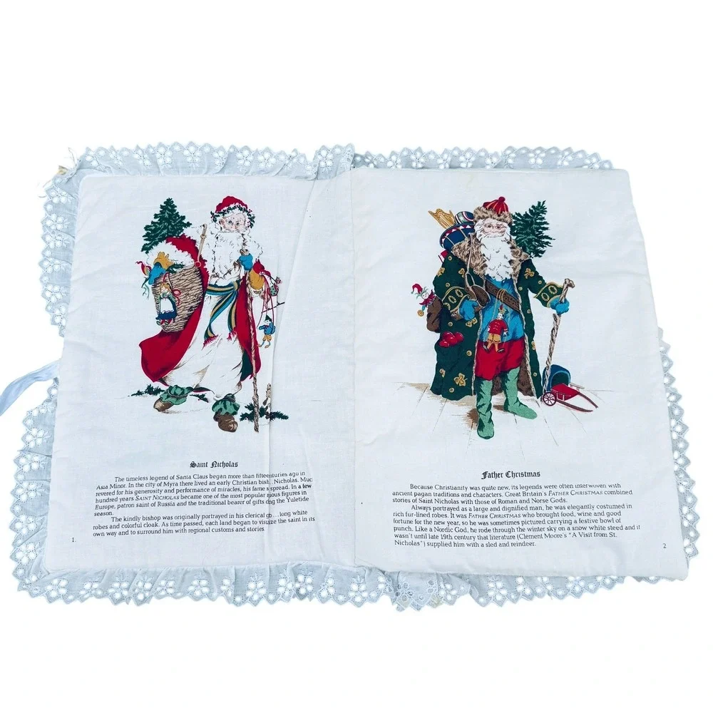 Vintage The Legend of Santa Claus Fabric Soft Book Eyelet Lace Trim Christmas